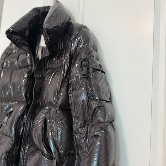 SAM. New York Glossy Down Puffer Jacket L Black/Charcoal | $395 Retail - Picture 8 of 10